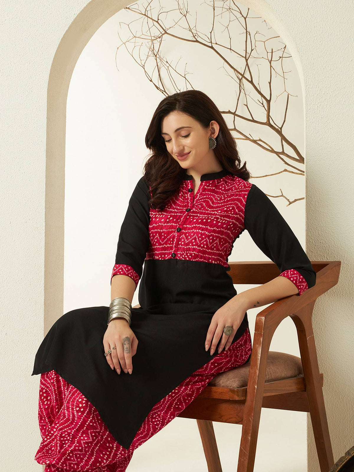 Red Rayon Bandhani Printed Kurta | KDG - view 28