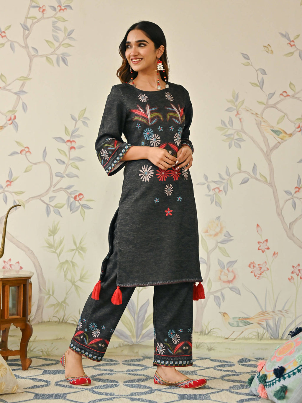 Blue Tribal Woollen Kurta with Tassel Detailing | U3S - view 7
