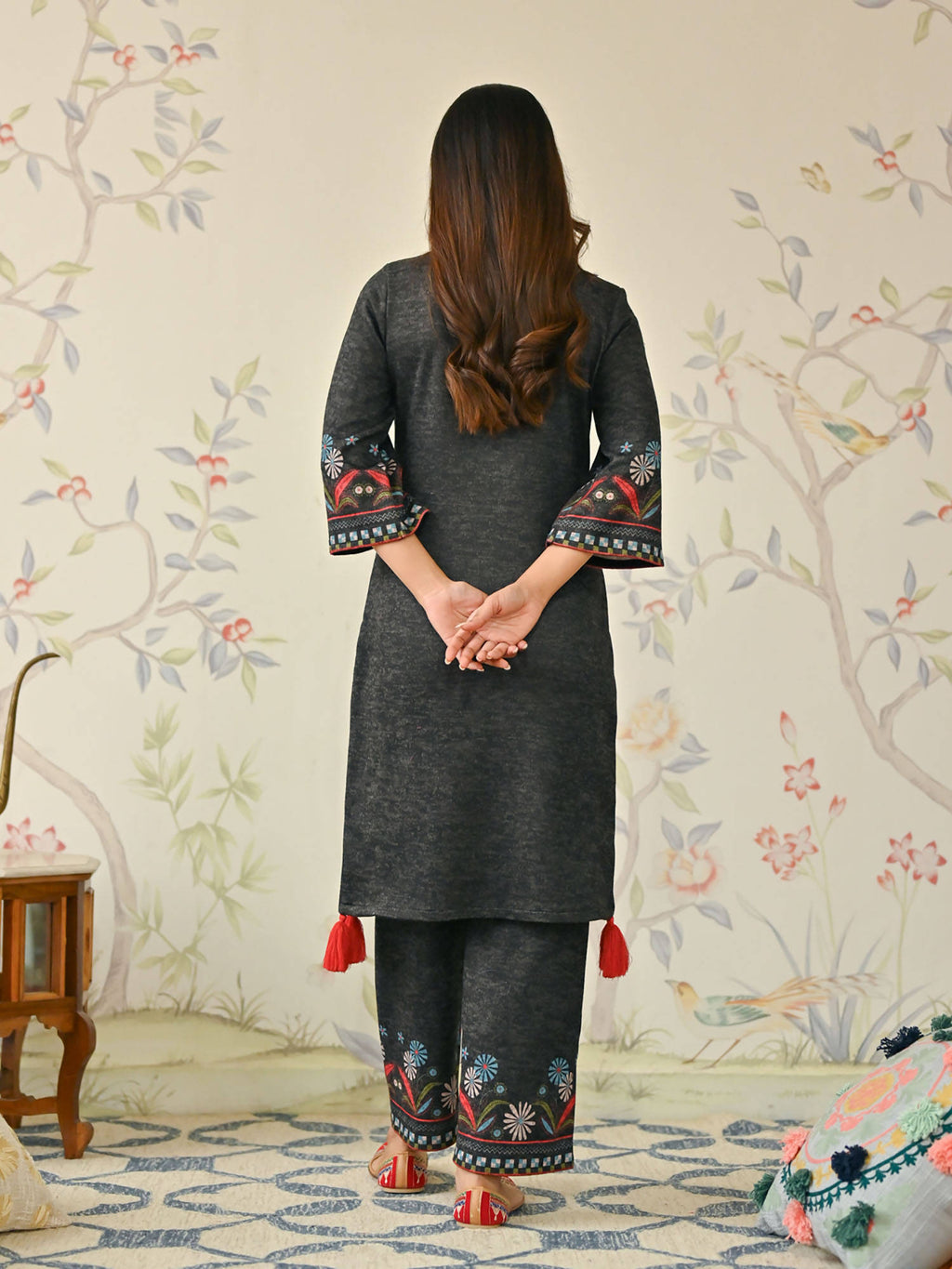 Blue Tribal Woollen Kurta with Tassel Detailing | U3S - view 8