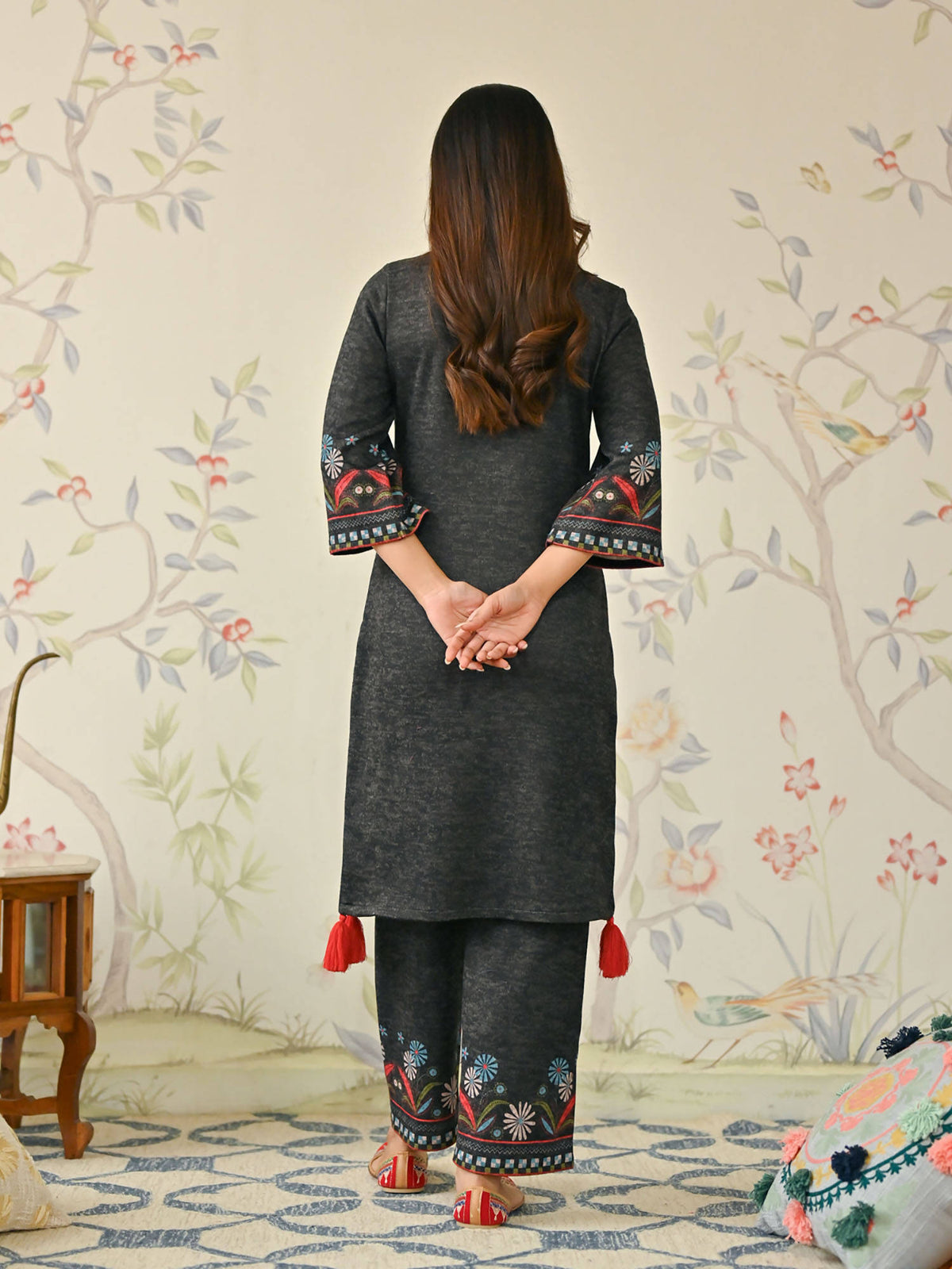 Blue Tribal Woollen Kurta with Tassel Detailing | U3S - view 8