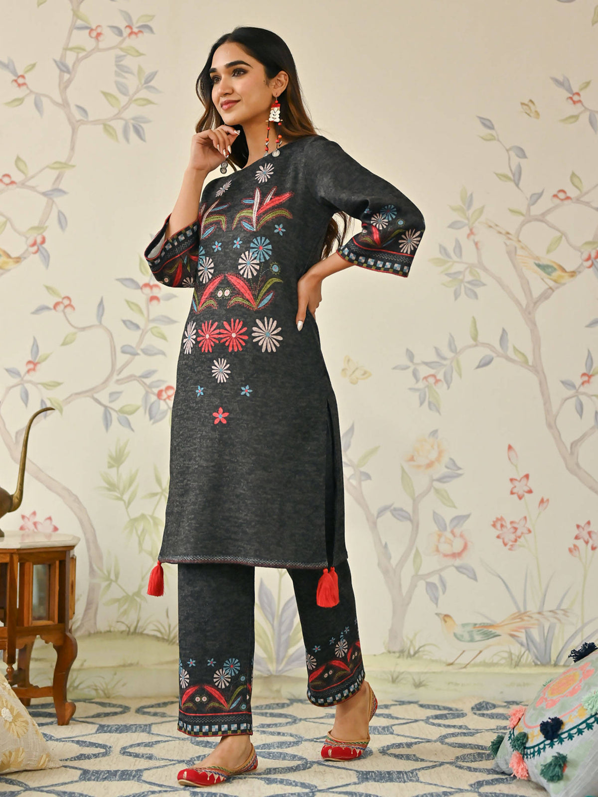 Blue Tribal Woollen Kurta with Tassel Detailing | KDG - view 9