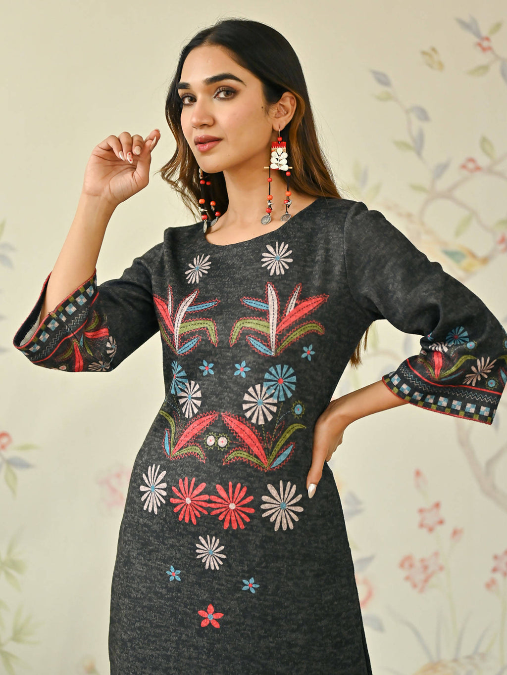 Blue Tribal Woollen Kurta with Tassel Detailing | U3S - view 10