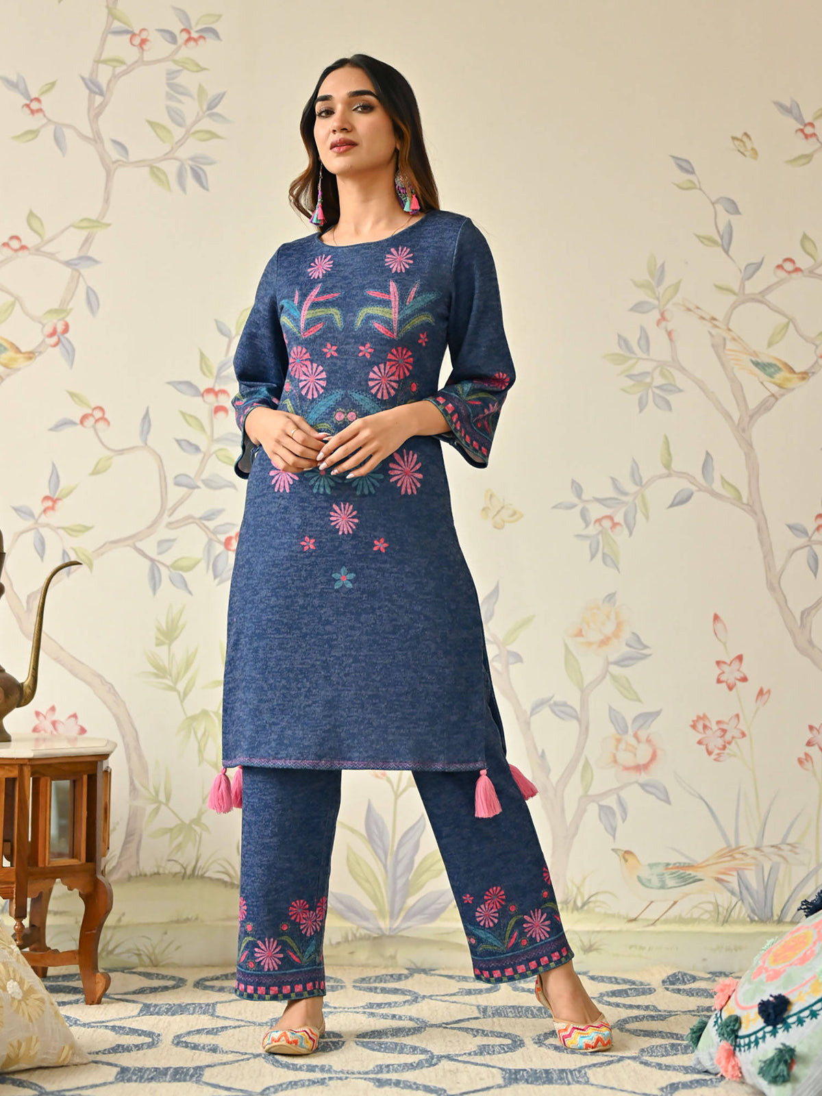 Blue Tribal Woollen Kurta with Tassel Detailing | FY93 - view 1