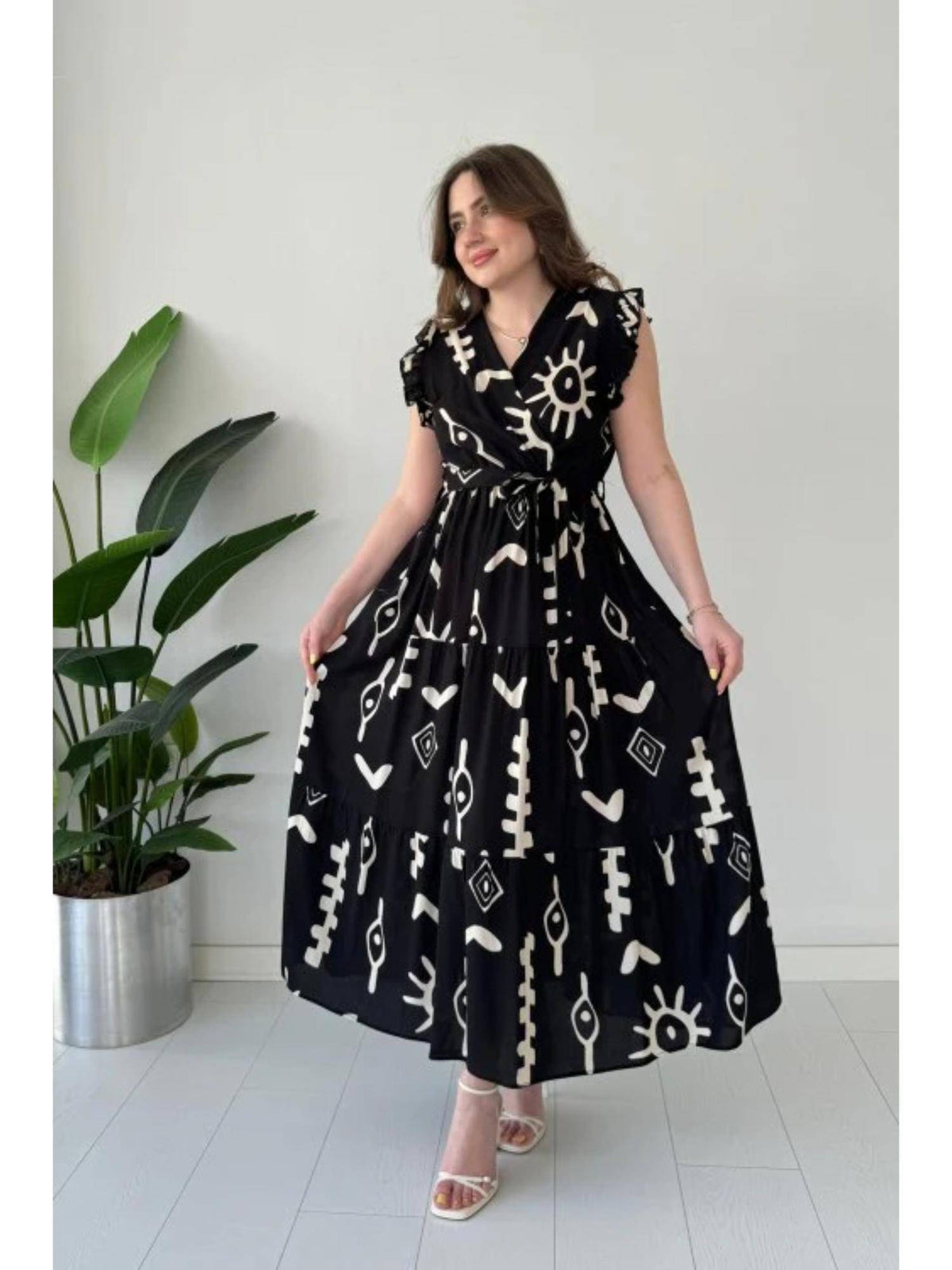 Womens Graphic Black Dress with Belt | D56 - view 2