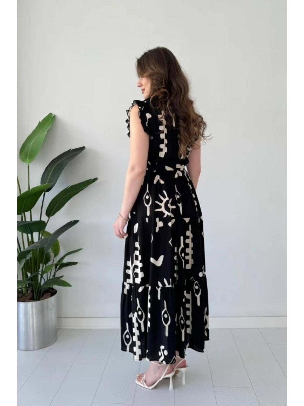 Womens Graphic Black Dress with Belt | D56 - view 3