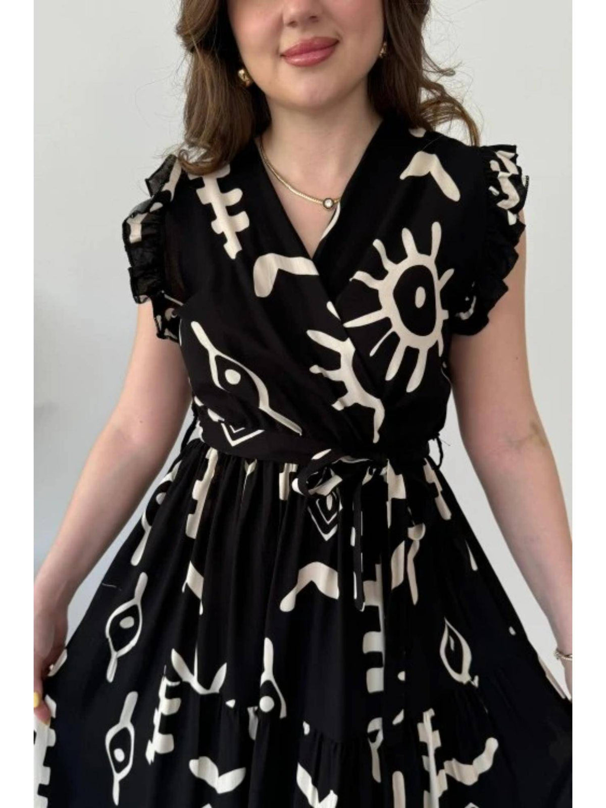 Womens Graphic Black Dress with Belt | D56 - view 4