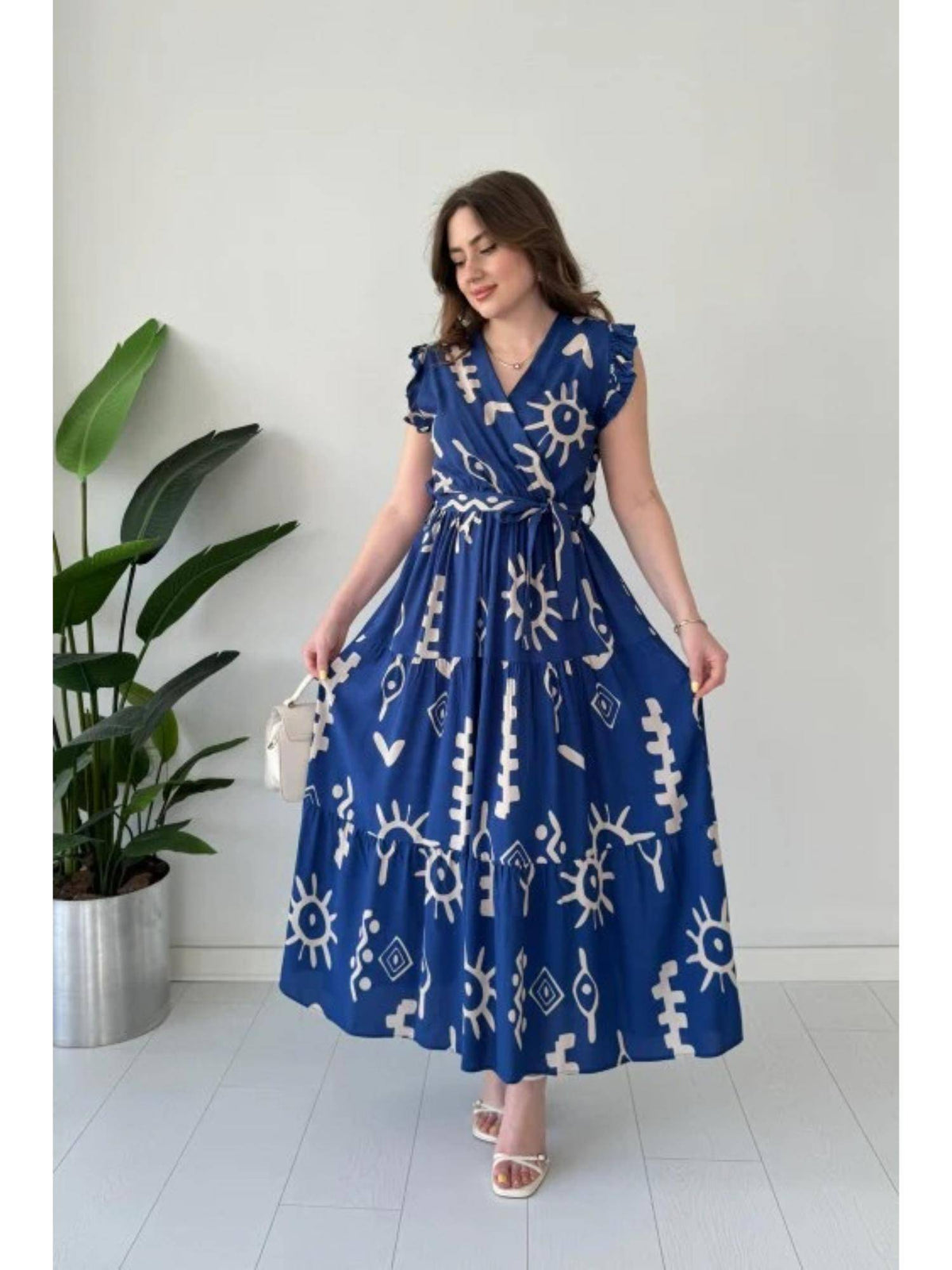 Womens Graphic Blue Dress with Belt | D56 - view 2