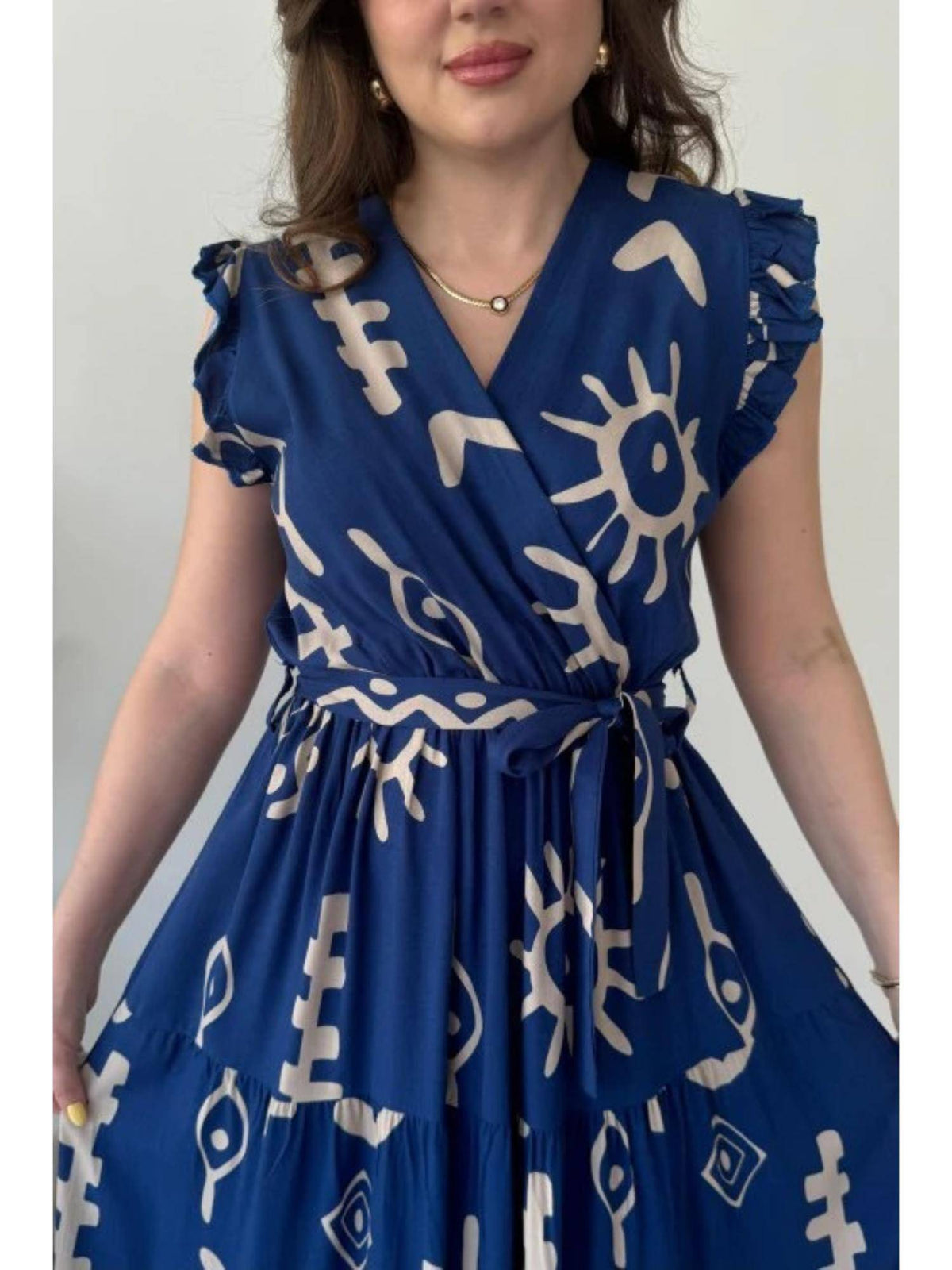 Womens Graphic Blue Dress with Belt | D56 - view 4