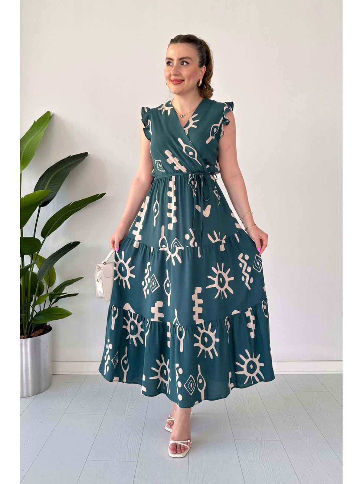 Womens Graphic Blue Dress with Belt | D56 - view 13