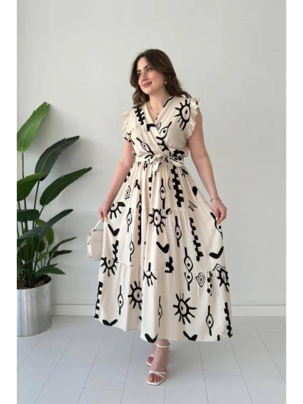 Womens Graphic White Dress with Belt | D56 - view 2
