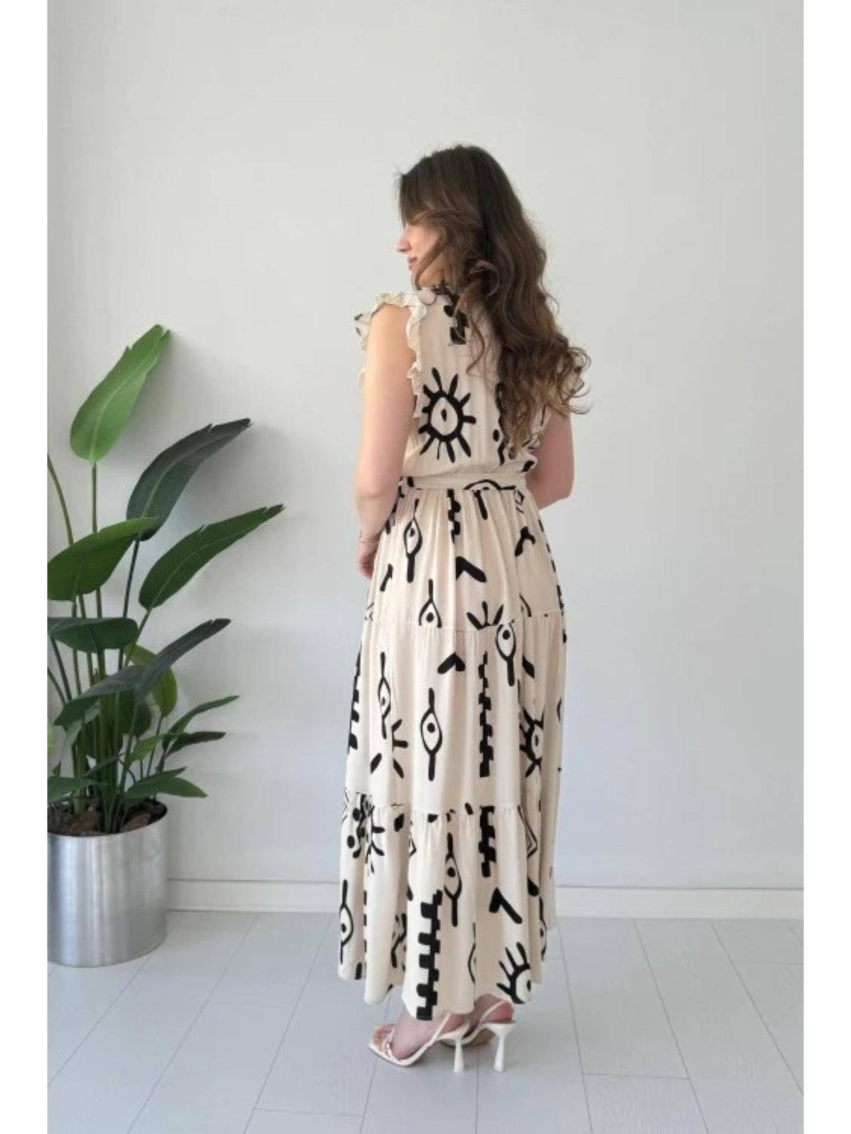 Womens Graphic White Dress with Belt | D56 - view 3