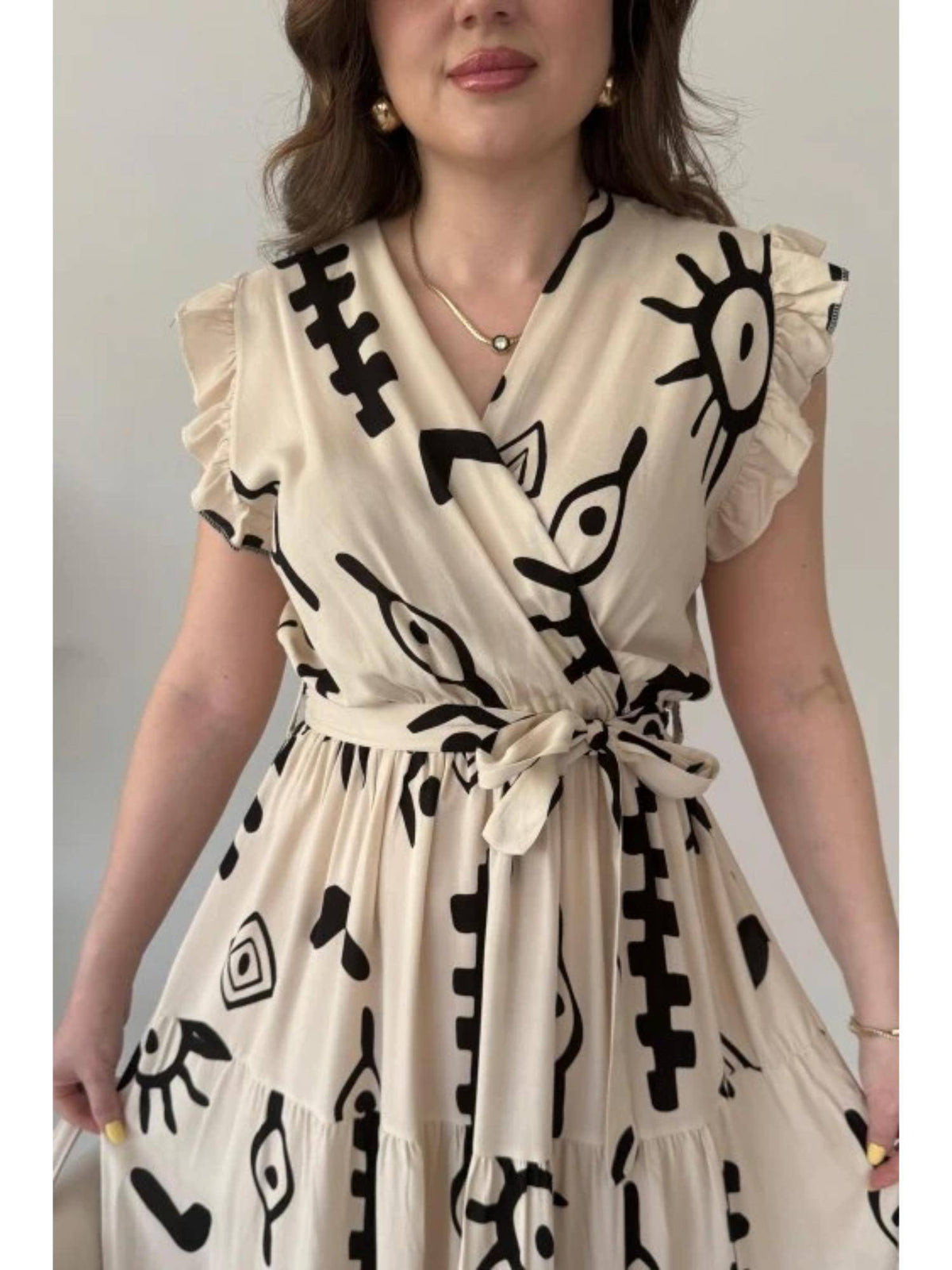Womens Graphic White Dress with Belt | D56 - view 4