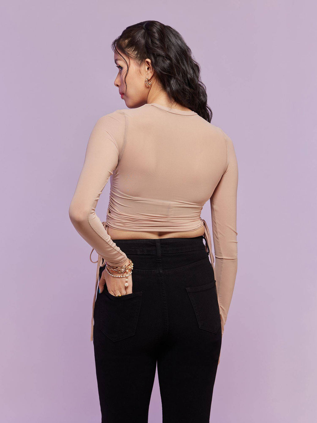 Camel Solid Round Neck Full Sleeve Top | CT61 - view 2