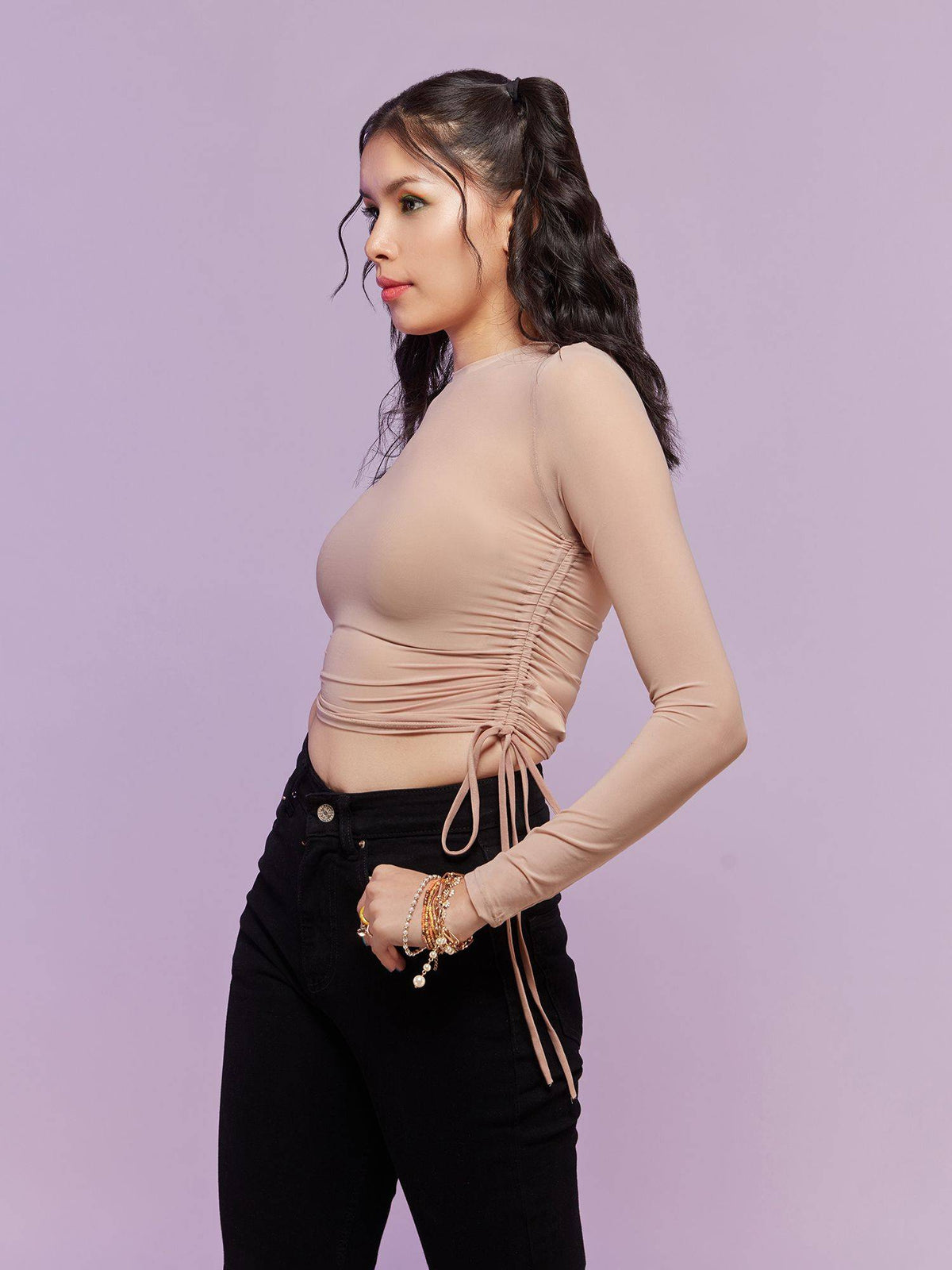 Camel Solid Round Neck Full Sleeve Top | CT61 - view 3
