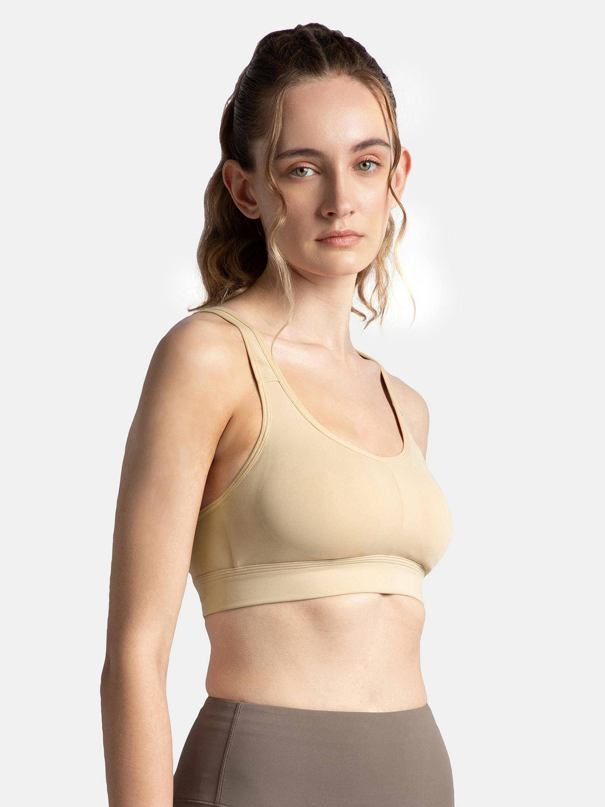 MI18 Wirefree Padded Soft Touch Microfiber Elastane Sports Bra - Skin | sb09 - view 3