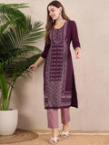 Women Stylish Crepe Printed Straight Kurta - Purple | KDG - view 1