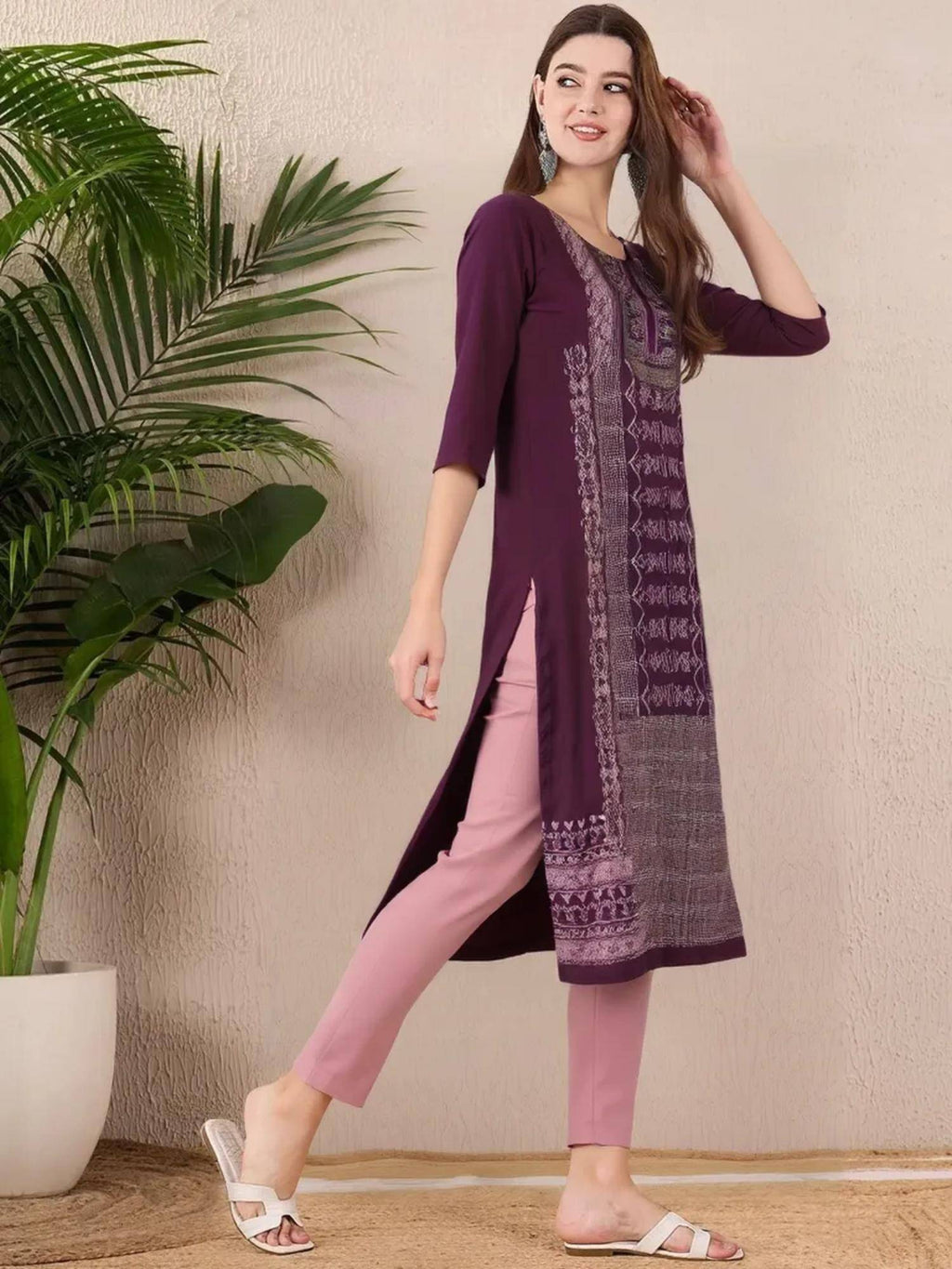 Women Stylish Crepe Printed Straight Kurta - Purple | U3S - view 2