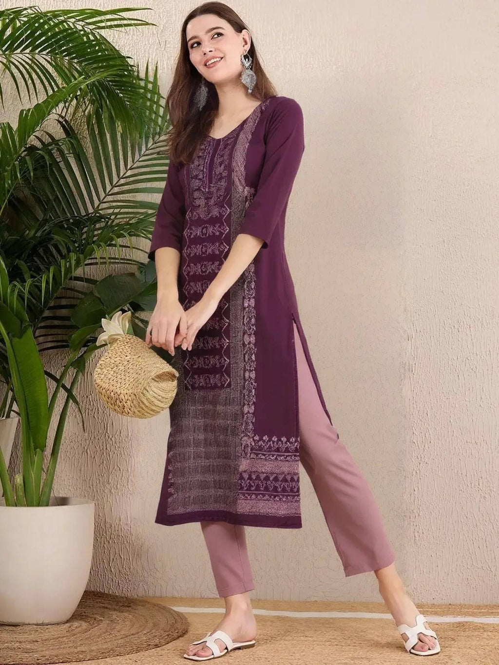Women Stylish Crepe Printed Straight Kurta - Purple | KDG - view 3