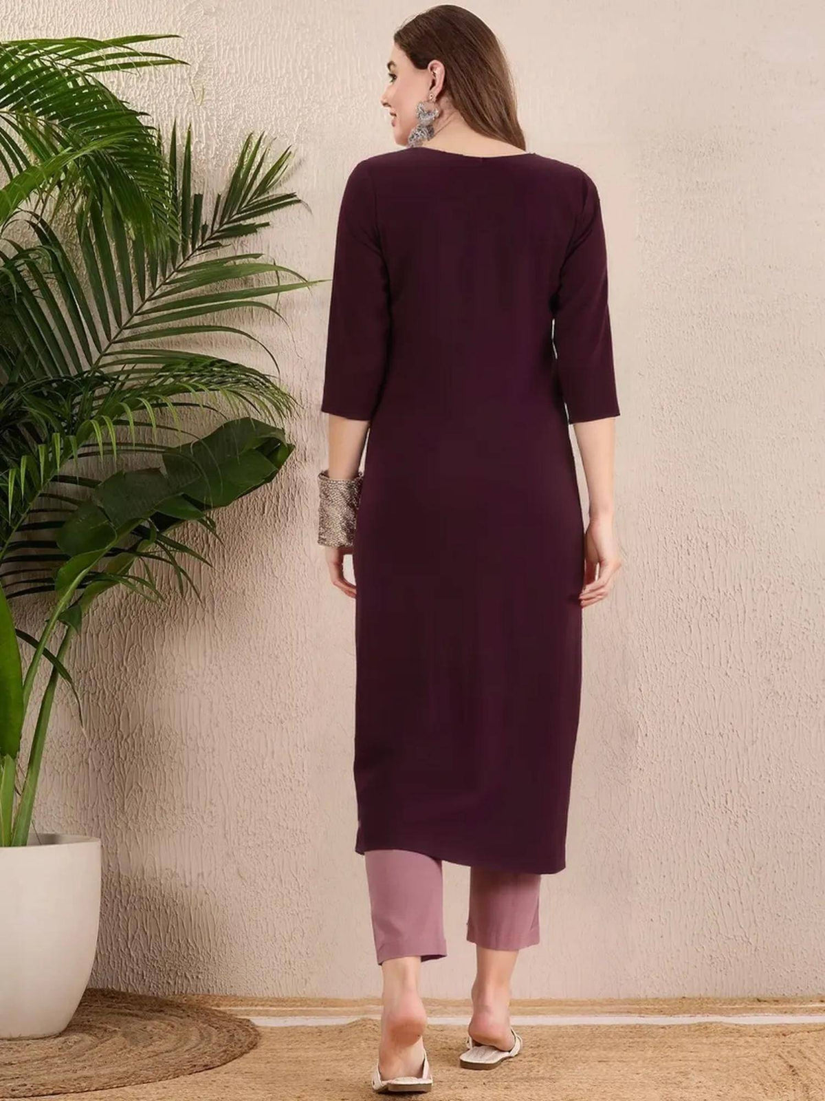 Women Stylish Crepe Printed Straight Kurta - Purple | KDG - view 4