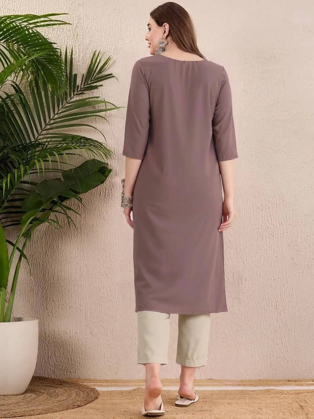 Women Stylish Crepe Printed Straight Kurta - Mauve | FY93 - view 4