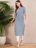 Women Stylish Crepe Printed Straight Kurta - Blue | FY93 - view 1