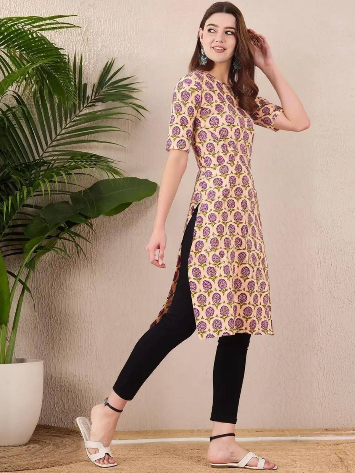 Women Stylish Crepe Printed Straight Kurta - Peach | FY93 - view 3