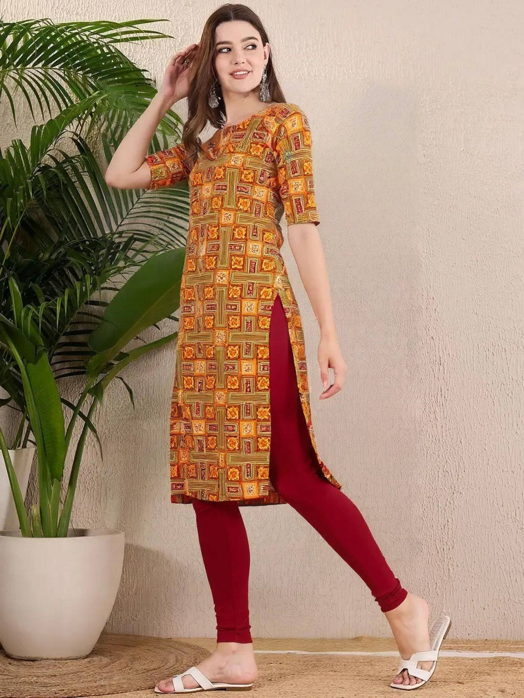 Women Stylish Crepe Printed Straight Kurta - Olive | FY93 - view 2