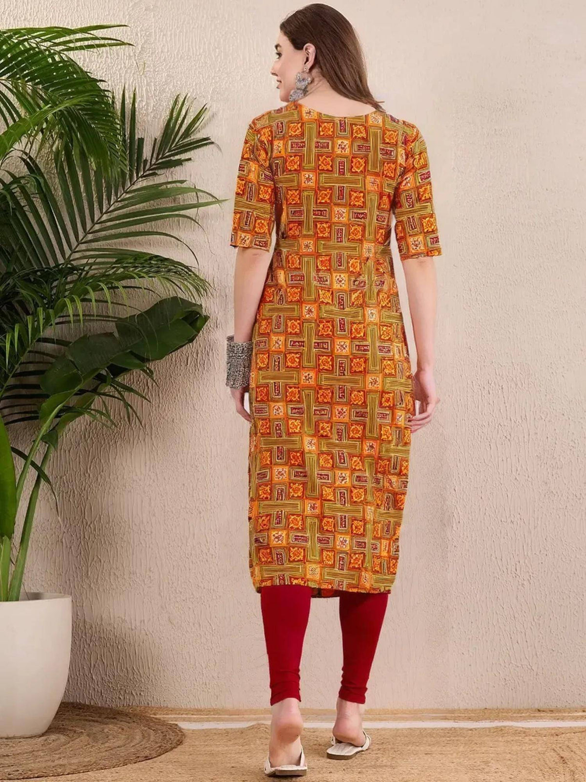 Women Stylish Crepe Printed Straight Kurta - Olive | FY93 - view 4