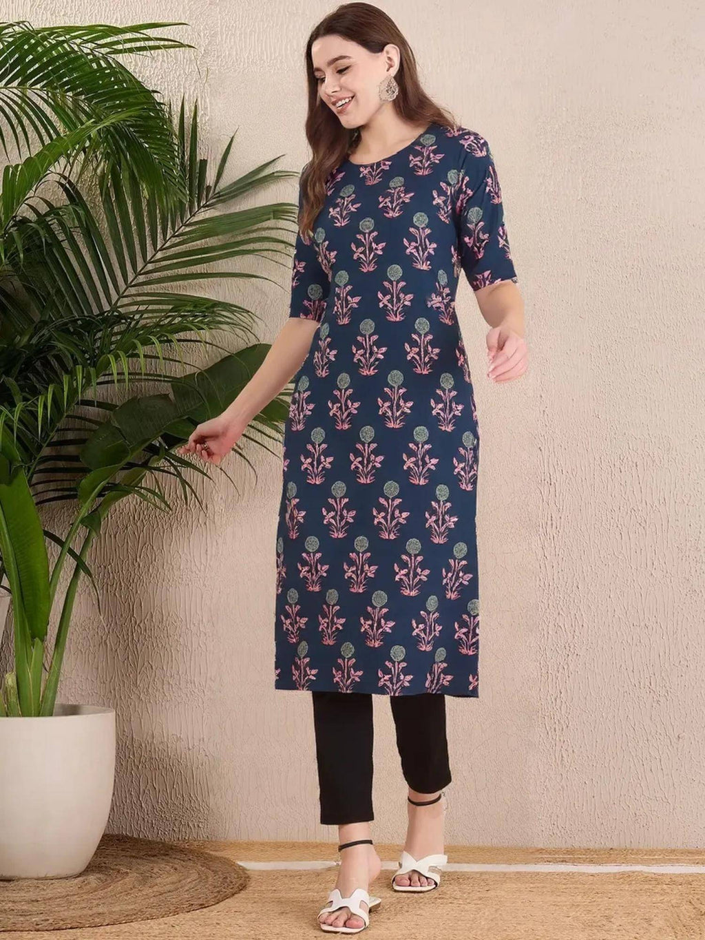 Women Stylish Crepe Printed Straight Kurta - Blue | U3S - view 1