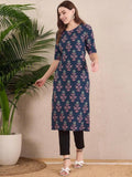 Women Stylish Crepe Printed Straight Kurta - Blue | U3S - view 1