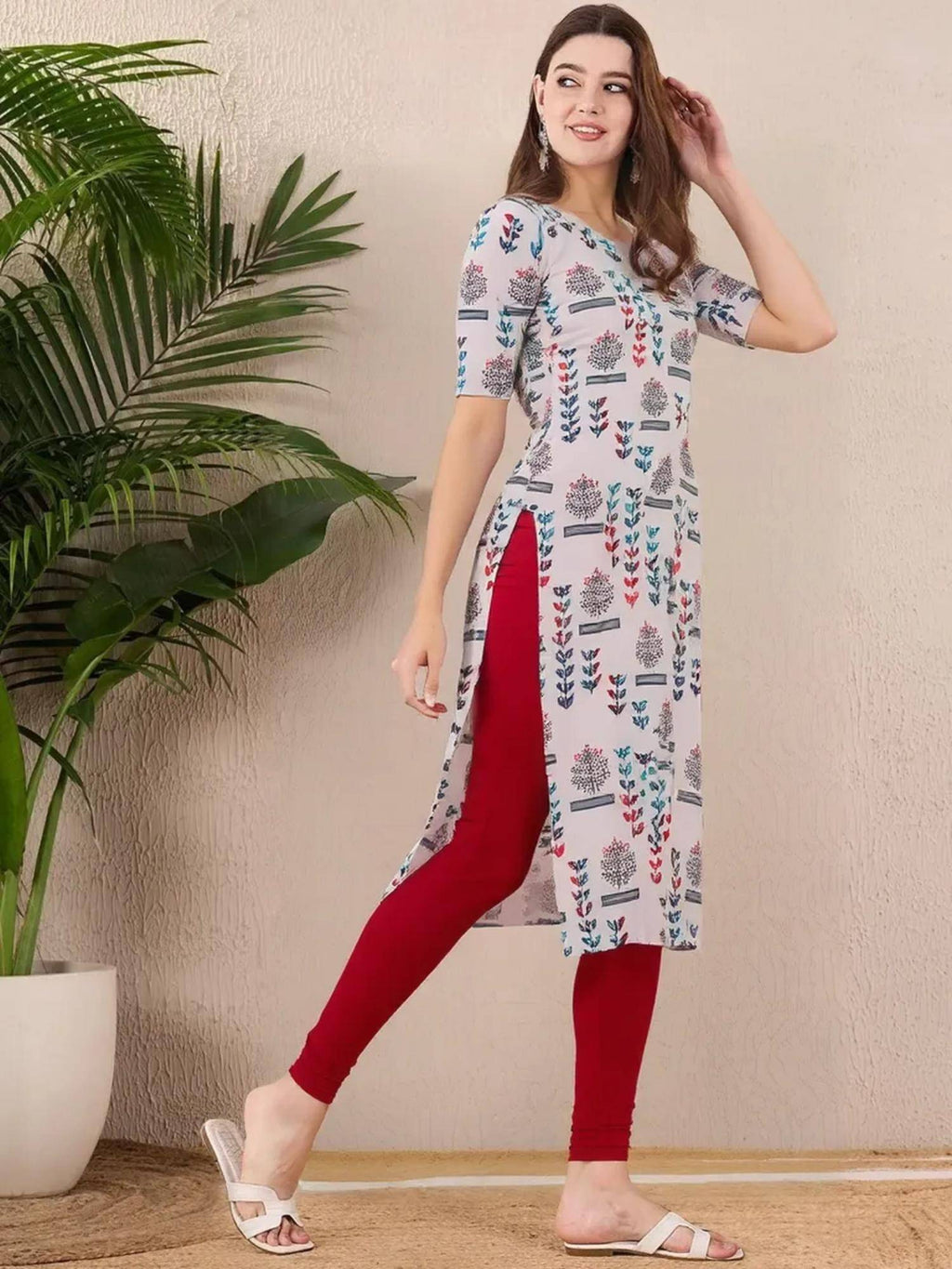 Women Stylish Crepe Printed Straight Kurta - Grey | U3S - view 3