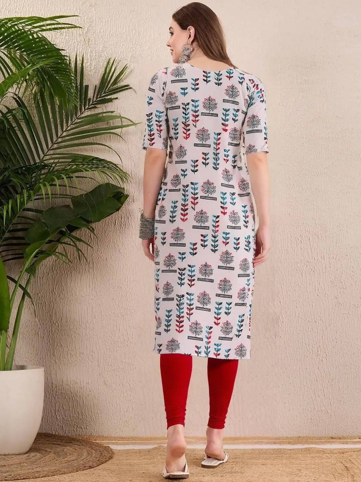 Women Stylish Crepe Printed Straight Kurta - Grey | FY93 - view 4