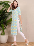 Women Stylish Crepe Printed Straight Kurta - Green | FY93 - view 1