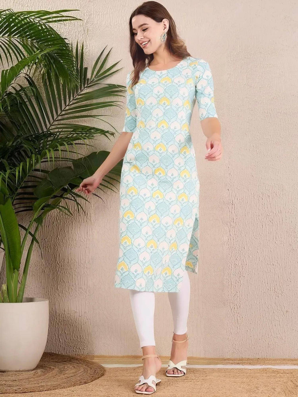 Women Stylish Crepe Printed Straight Kurta - Green | FY93 - view 3