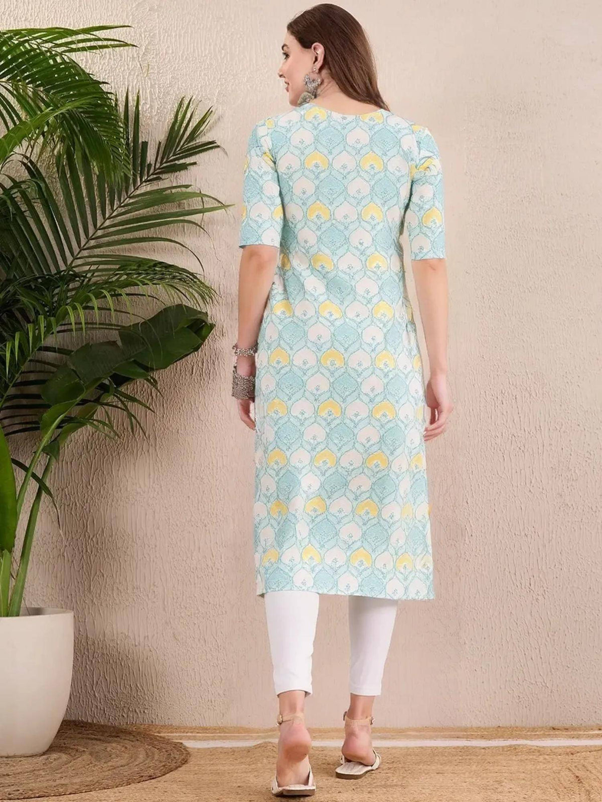 Women Stylish Crepe Printed Straight Kurta - Green | FY93 - view 4