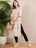 Women Stylish Crepe Printed Straight Kurta - White | KDG - view 1