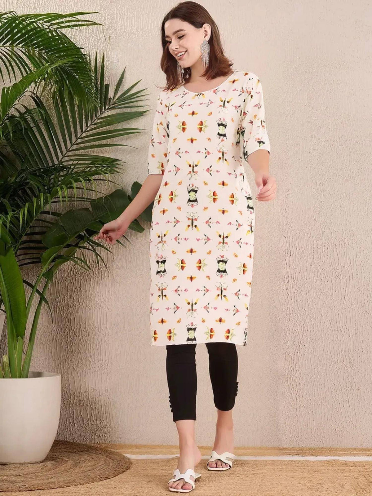 Women Stylish Crepe Printed Straight Kurta - White | FY93 - view 3