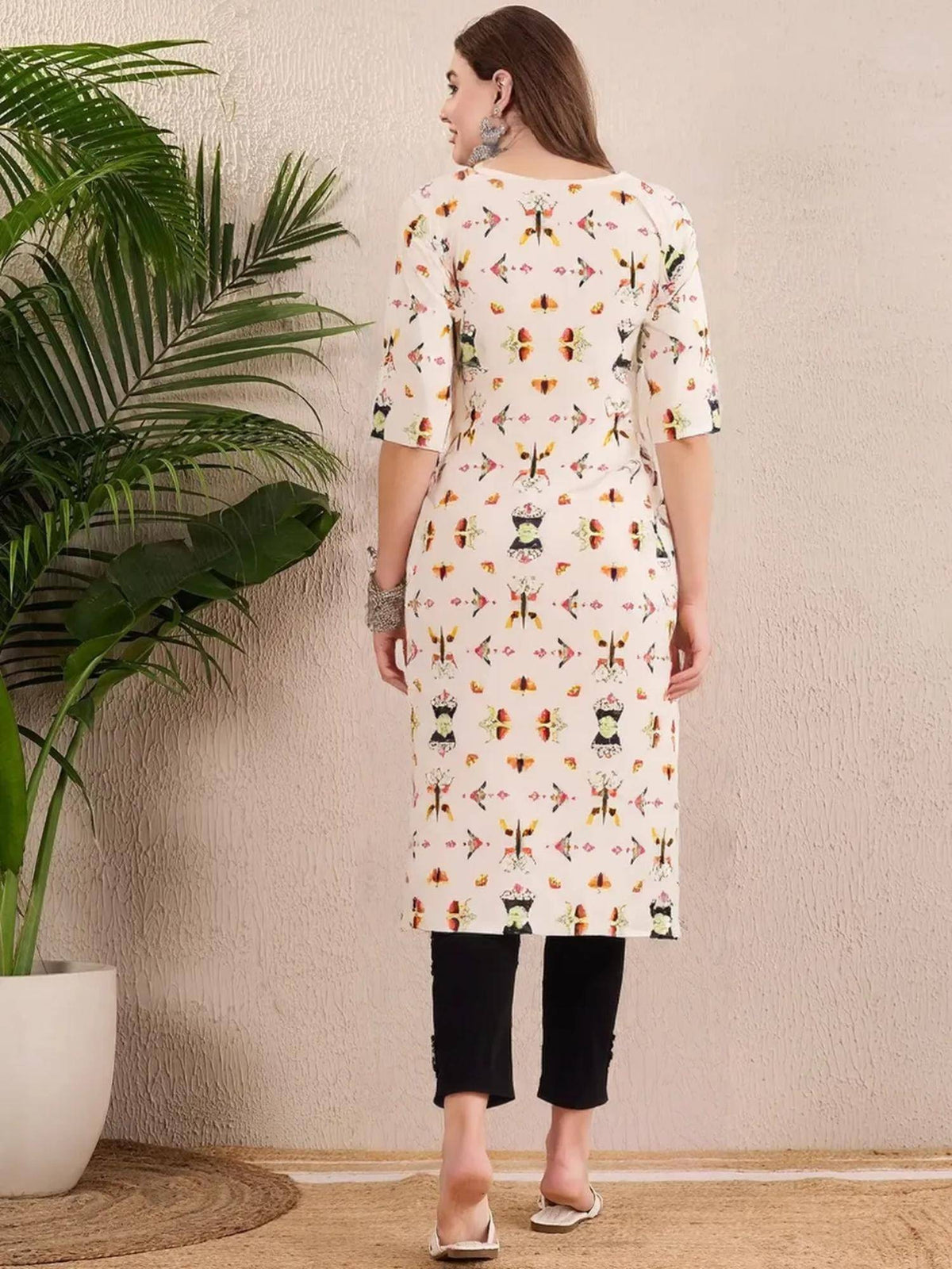 Women Stylish Crepe Printed Straight Kurta - White | KDG - view 4