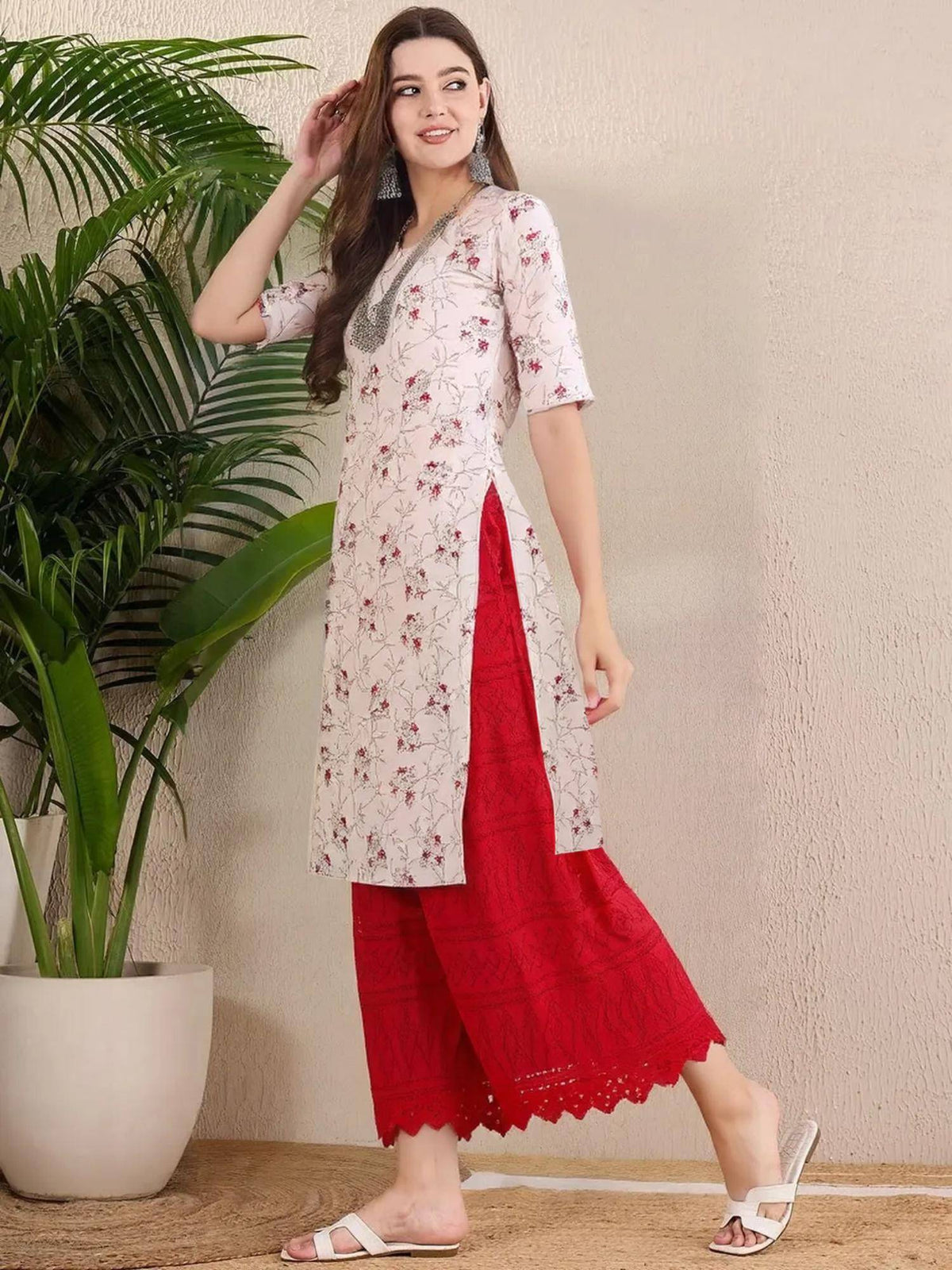 Women Stylish Crepe Printed Straight Kurta - Beige | U3S - view 1