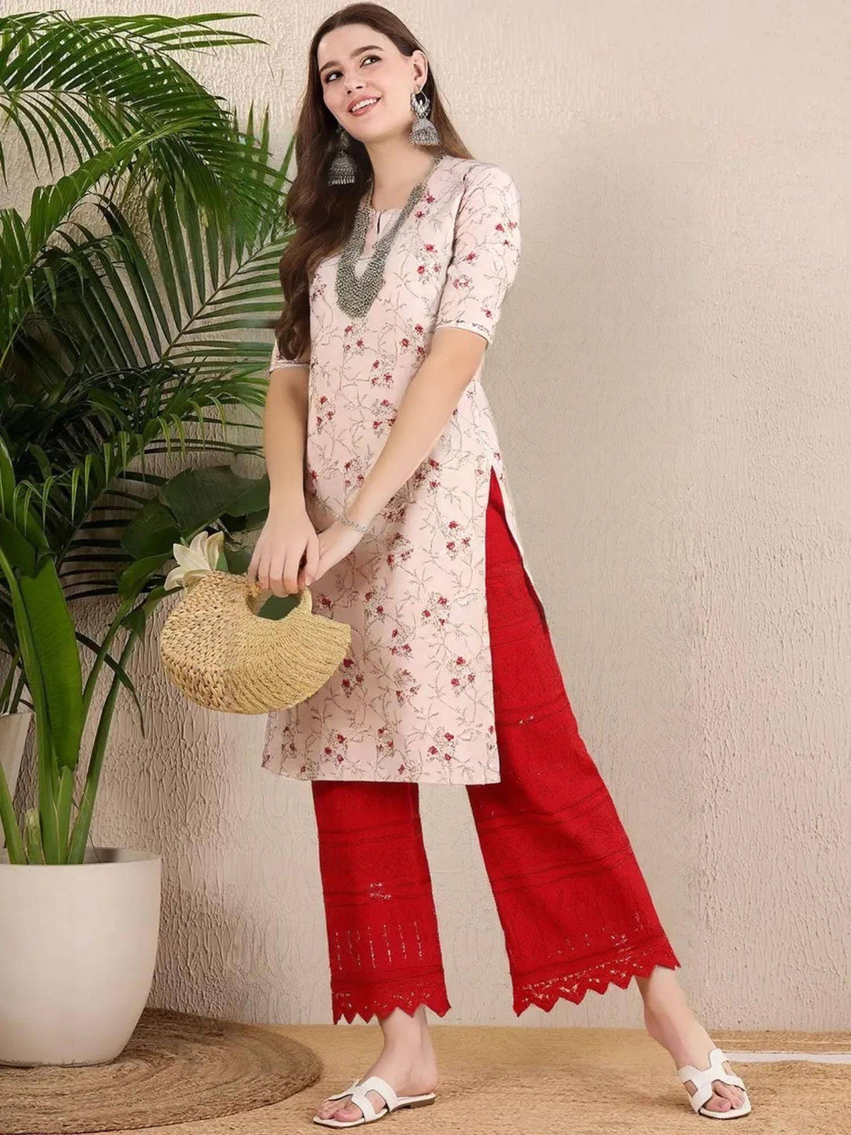 Women Stylish Crepe Printed Straight Kurta - Beige | U3S - view 2