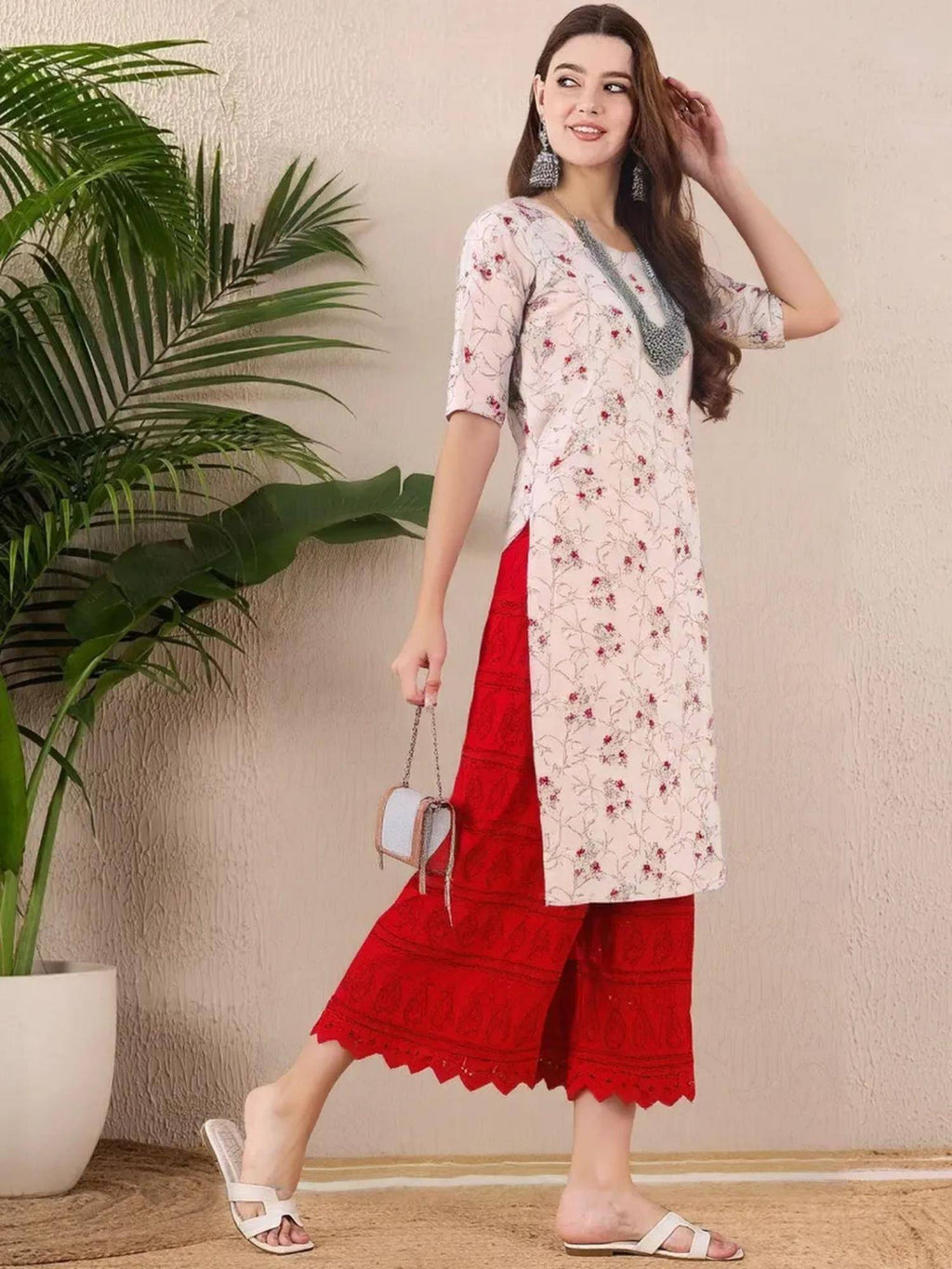 Women Stylish Crepe Printed Straight Kurta - Beige | U3S - view 3