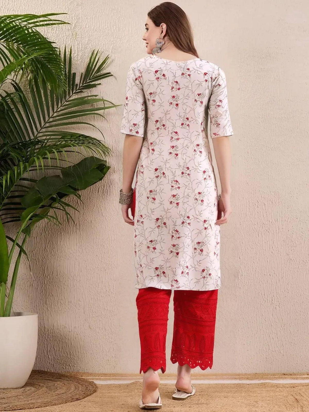 Women Stylish Crepe Printed Straight Kurta - Beige | U3S - view 4