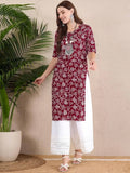Women Stylish Crepe Printed Straight Kurta - Maroon | FY93 - view 1