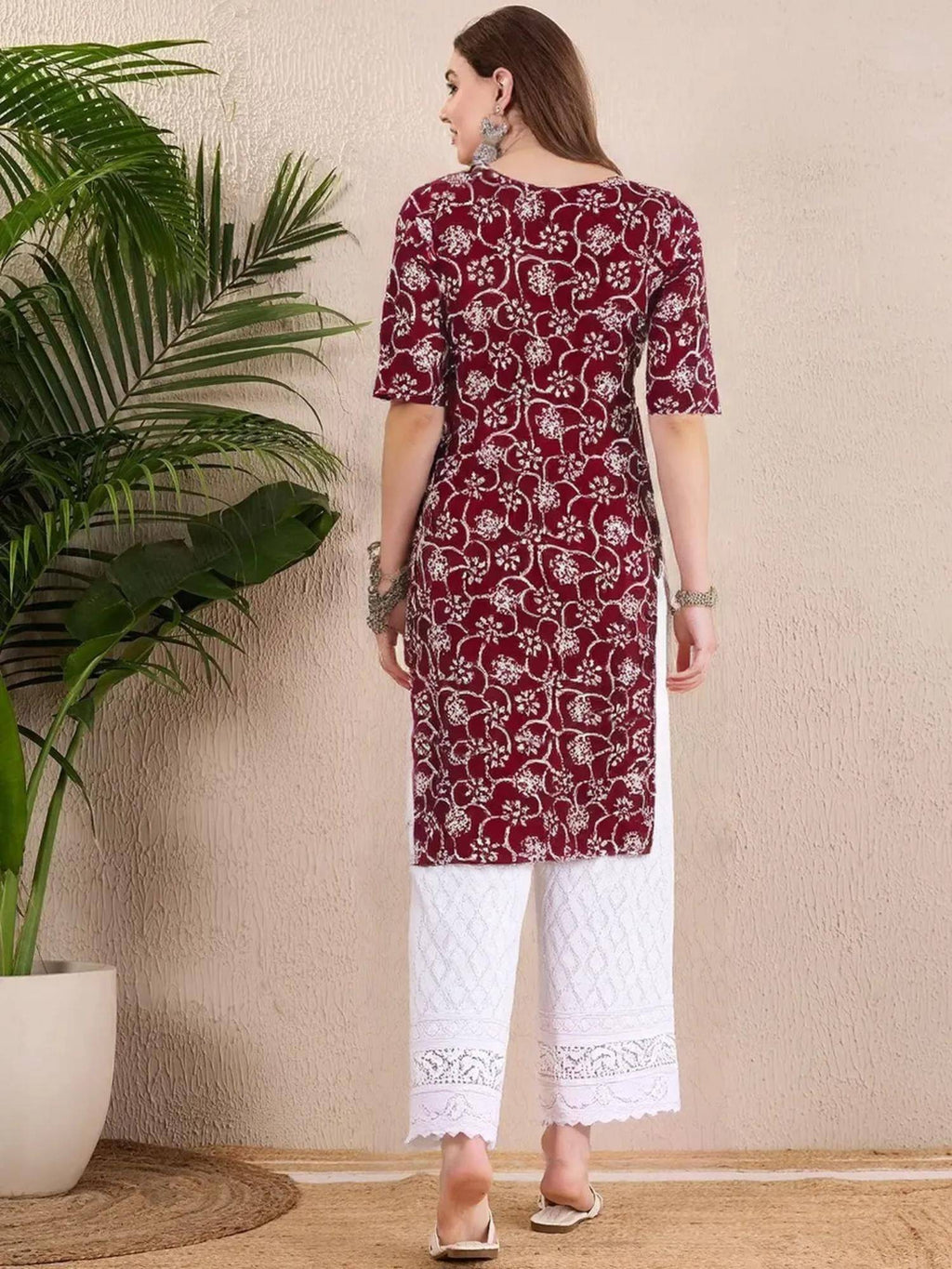 Women Stylish Crepe Printed Straight Kurta - Maroon | FY93 - view 4