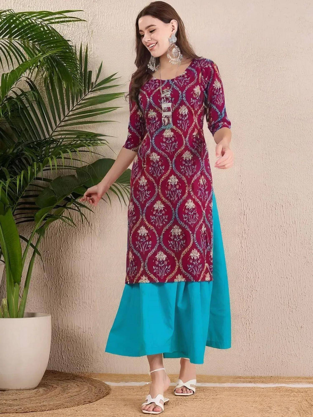Women Stylish Crepe Printed Straight Kurta - Maroon | KDG - view 1