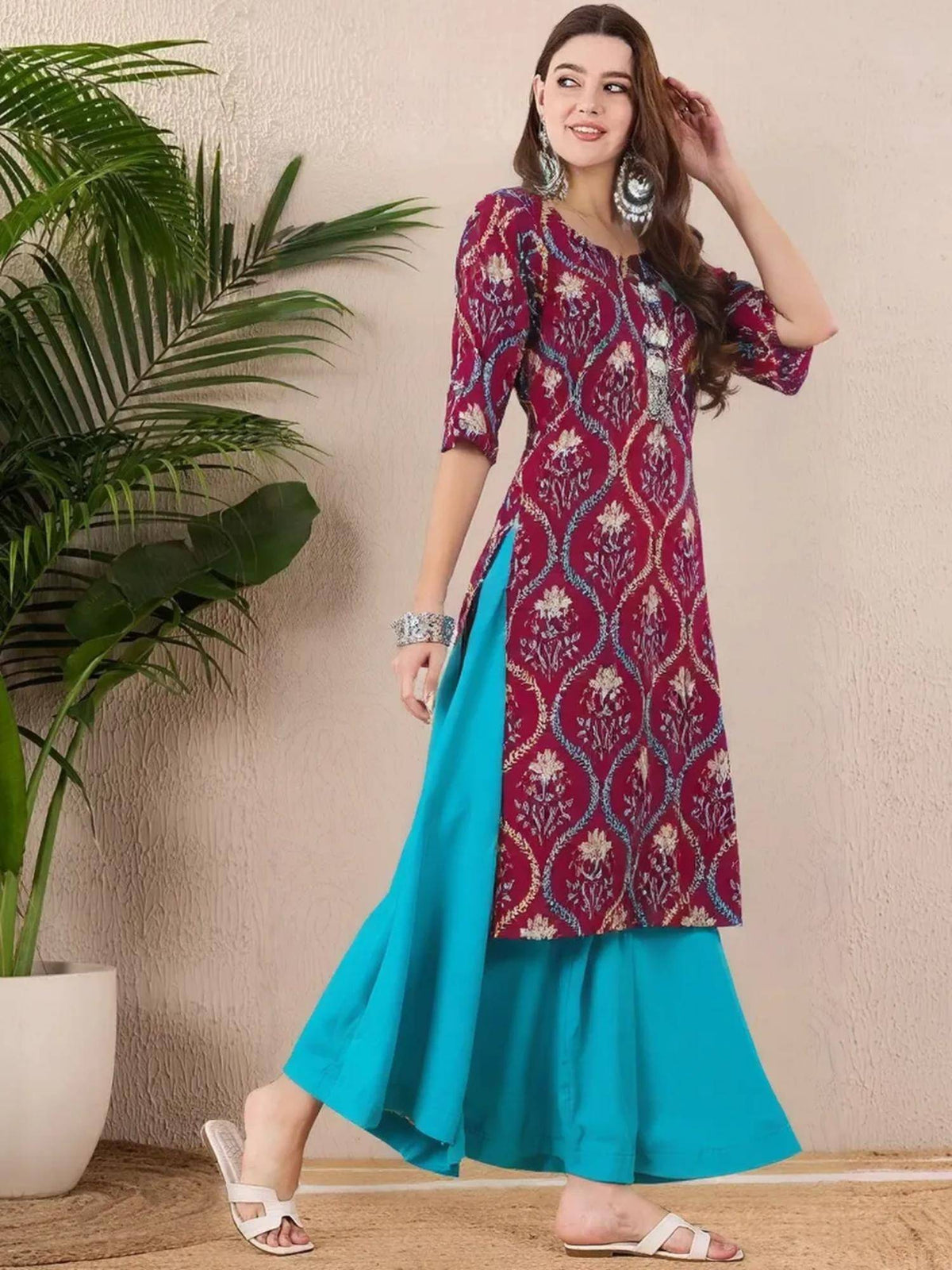 Women Stylish Crepe Printed Straight Kurta - Maroon | KDG - view 2