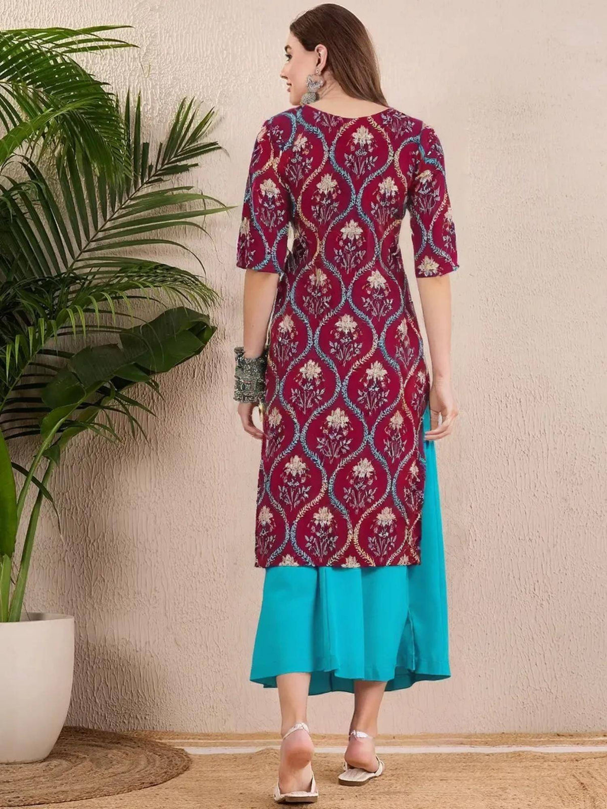 Women Stylish Crepe Printed Straight Kurta - Maroon | FY93 - view 4
