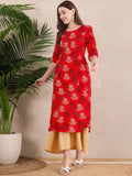 Women Stylish Crepe Printed Straight Kurta - Red | KDG - view 1