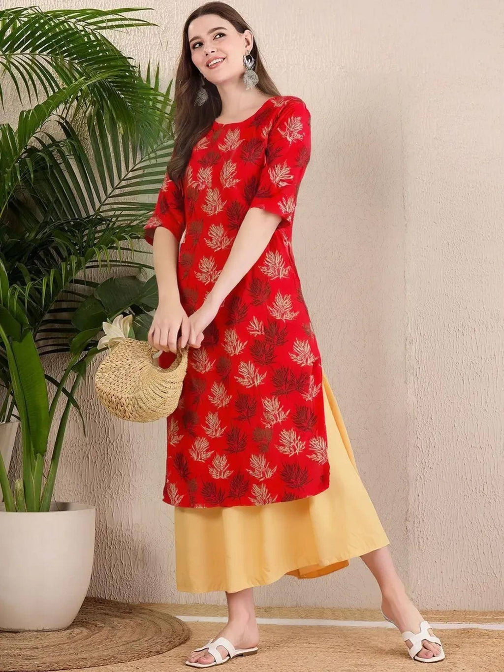 Women Stylish Crepe Printed Straight Kurta - Red | KDG - view 2