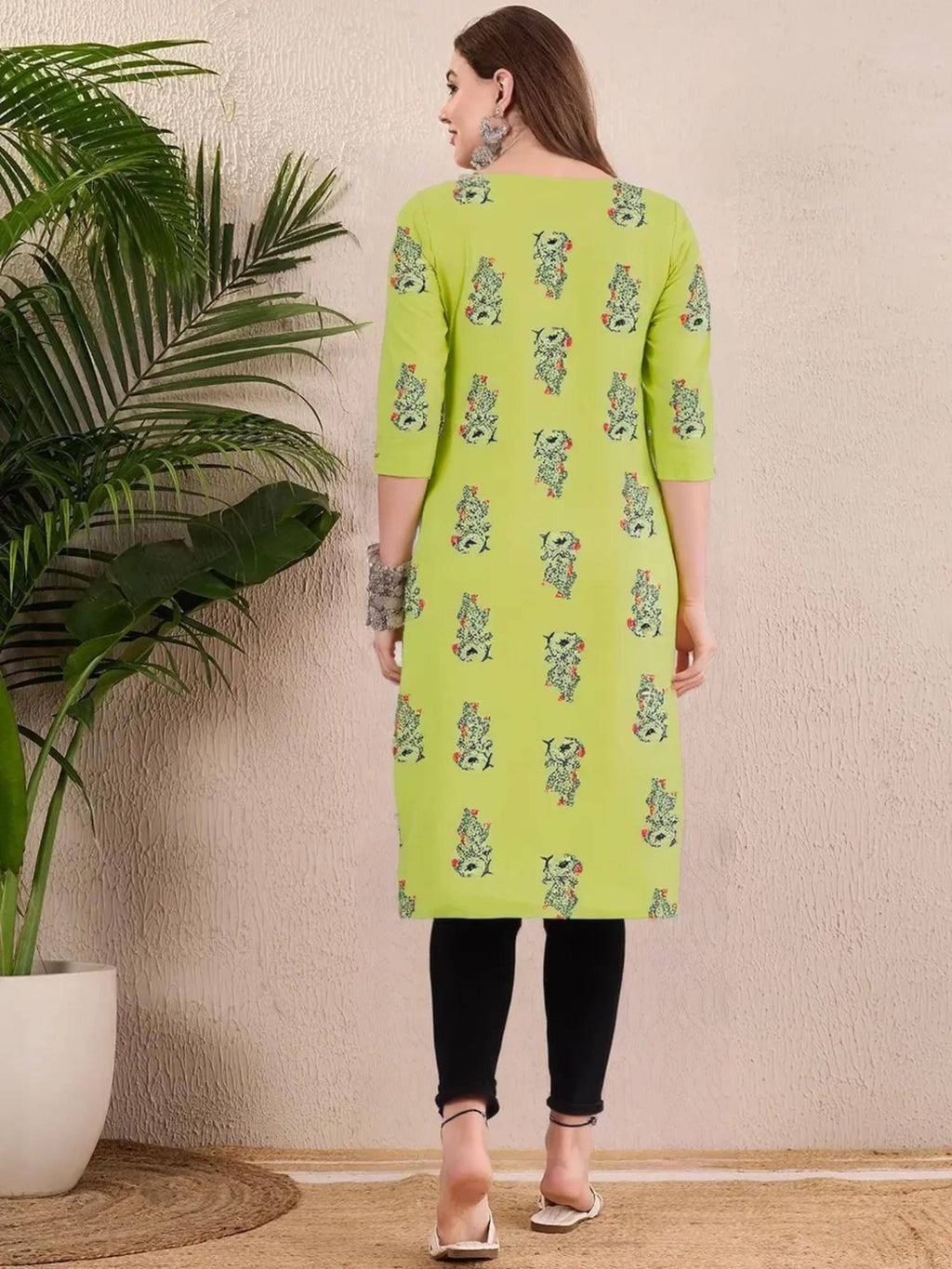 Women Stylish Crepe Printed Straight Kurta - Green | FY93 - view 4